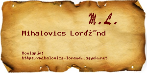 Mihalovics Loránd névjegykártya